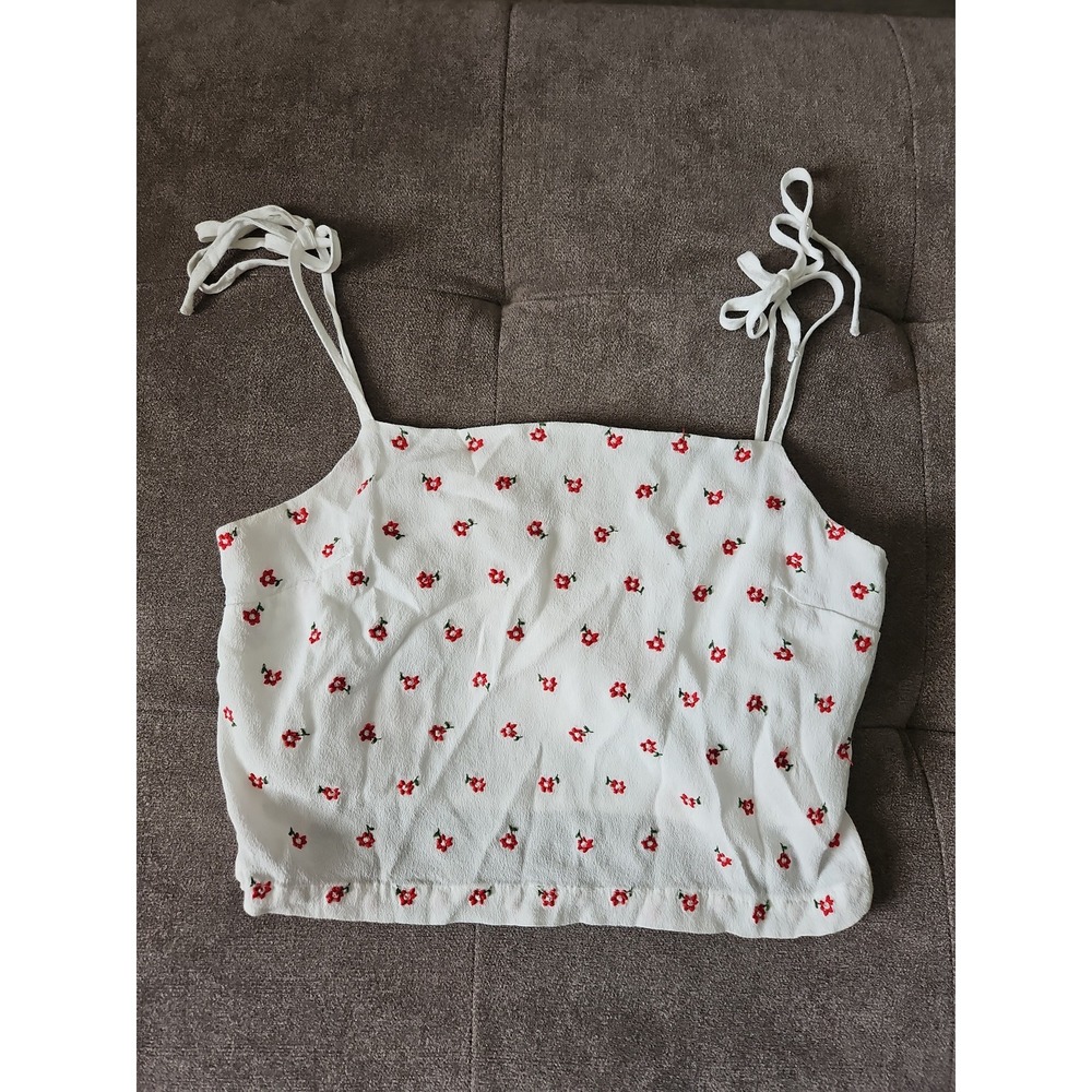 John Galt White Floral Cropped Cami Top - Cottagecore Boho Y2K‎